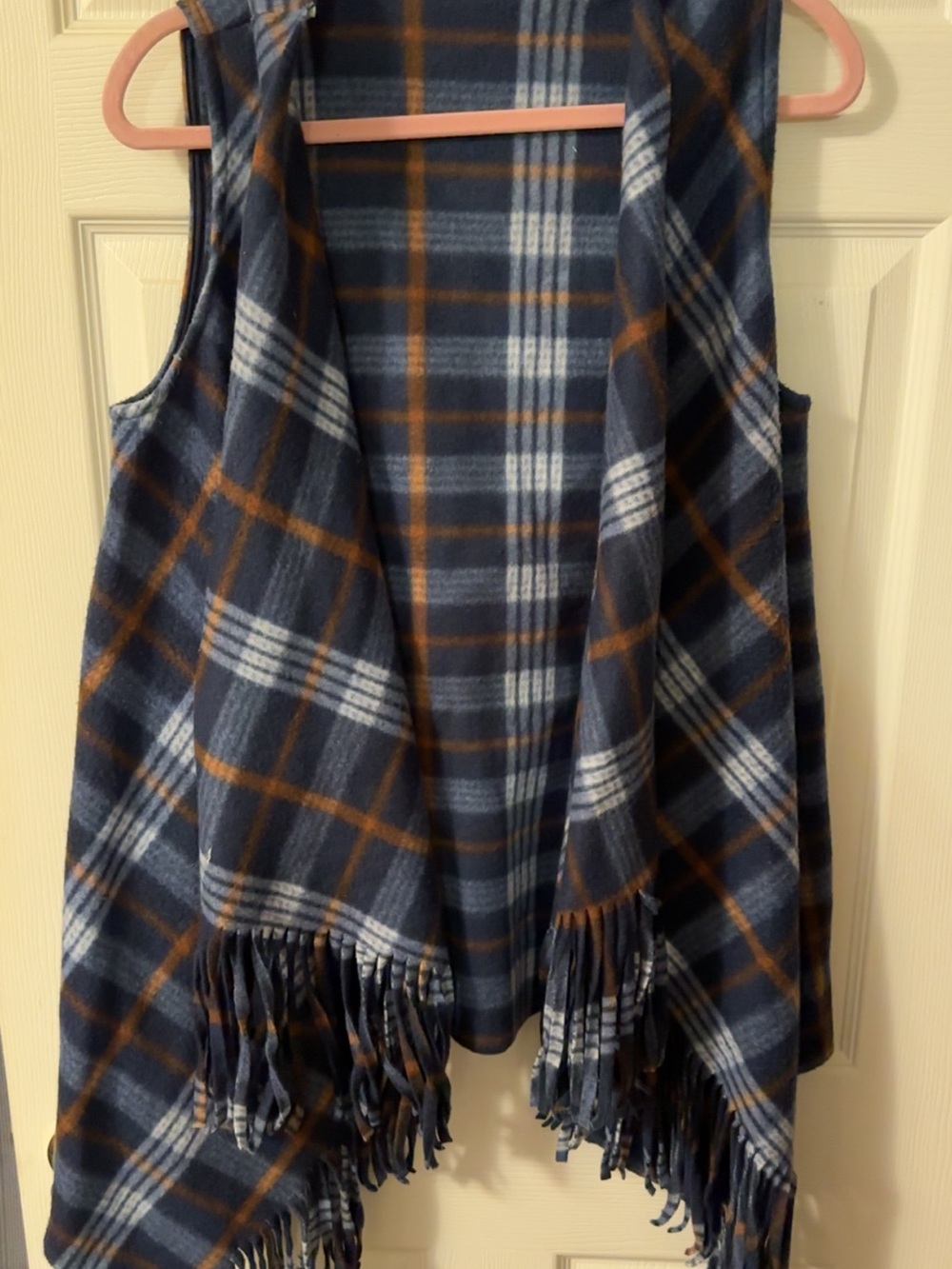 ODDY Navy Plaid Coat with Brown and White Accents